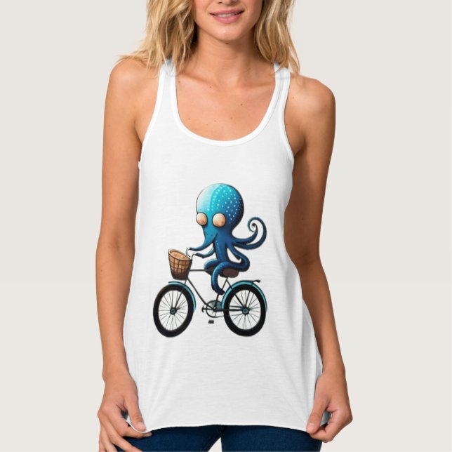 Regata Um polvo azul bonito em uma bicicleta (Frente)