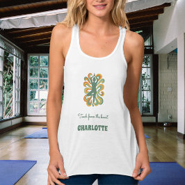Regata Yoga pose swirls retro green orange name slogan