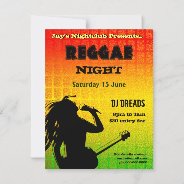 Reggae Night Convite de festas (Frente)