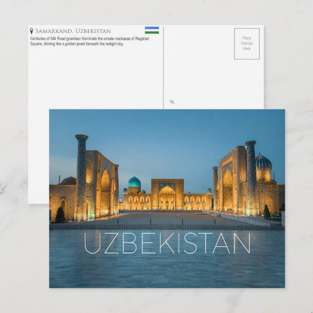 Registan, Samarcanda, Uzbequistão Cartão Postal de (Frente/Verso)