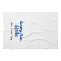 Regras de acampamento em uma toalha de cozinha