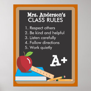 Regras de classe do professor Poster de quadro neg