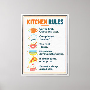 Regras Divertidas da Cozinha Impressão em Tela Col