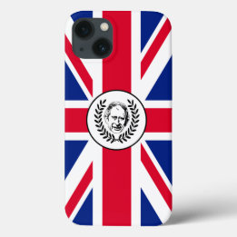 Rei Carlos III sobre a bandeira da União Britânica