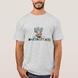 Reindeer com Menorah Antlers Chrismukkah T-Shirt<br><div class="desc">Esta t-shirt é cheio de pizazz gráfico! Ele apresenta minha Reindeer judia cujas galhadas se parecem com uma Menorah com a palavra "Chrismukkah" abaixo do texto gráfico feito. Embora eu esteja mostrando isso em uma camiseta masculina, você pode comprar essa design sobre mulheres, crianças, adolescentes também. E em qualquer outra...</div>