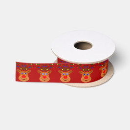 Reindeer de Natal em Fita Vermelha
