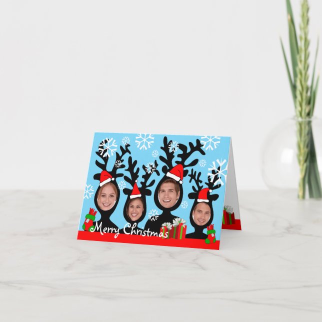 Reindeer Feliz Natal Adicionar Cartão Fotográfico  (Frente)