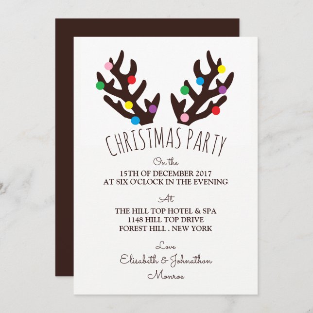 Reindeer Festivo Antlers, Festa de Natal Convite (Frente/Verso)