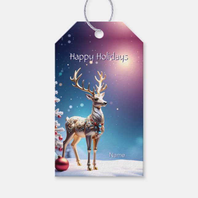 Reindeer Jewels - Etiqueta de presente de Natal (Frente)