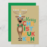 Reindeer Menorah Hanukkah Cartão de Natal<br><div class="desc">Uma rena com menorah para chifres desejando uma Feliz Christmukkah para celebrar tanto Chanucá quanto Natal.</div>