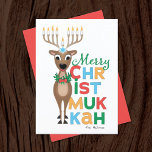 Reindeer Menorah Hanukkah Cartão de Natal<br><div class="desc">Uma rena com menorah para chifres desejando uma Feliz Christmukkah para celebrar tanto Chanucá quanto Natal.</div>