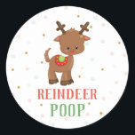 Reindeer Poop Christmas favorece os adesivos redon<br><div class="desc">Estes bonitos "Rebeldes" são perfeitos para se agarrarem a bolsas de favores para os seus hóspedes trazerem para casa. Basta encher um saco de violoncelo com marshmallows e colocar um adesivo de cocô de rena nele! c) O Happy Cat Studio Todos os direitos reservados</div>