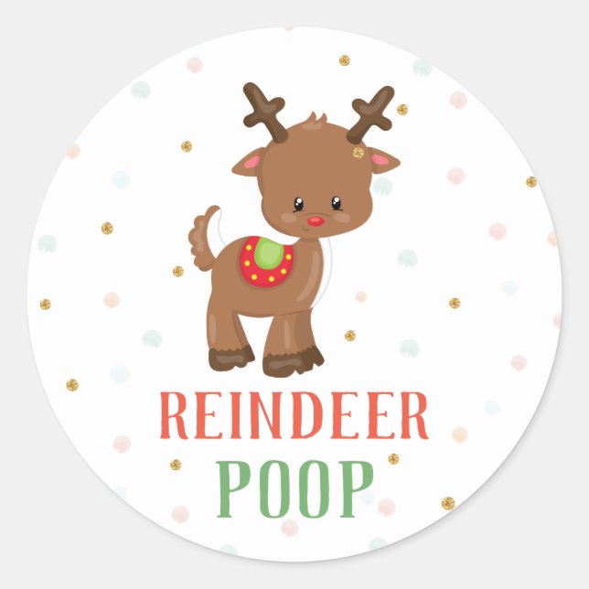 Reindeer Poop Christmas favorece os adesivos redon (Frente)