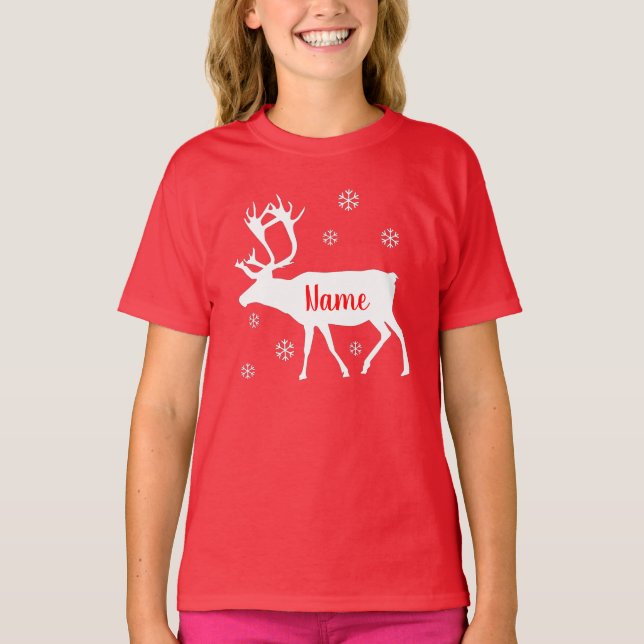 Reindeer Seu Nome Camisa De Natal (Frente)