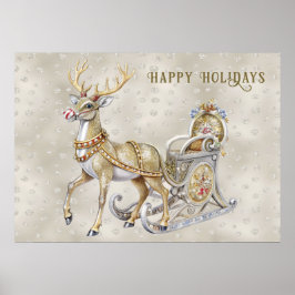 Reindeer Sleigh Holiday Poster