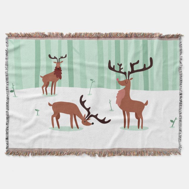 Reindeiros bonitos jogam cobertor (Frente)