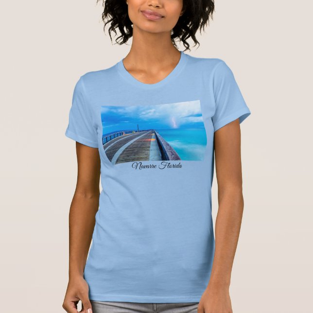 Relâmpago em Navarre Beach Pier T-shirt (Frente)