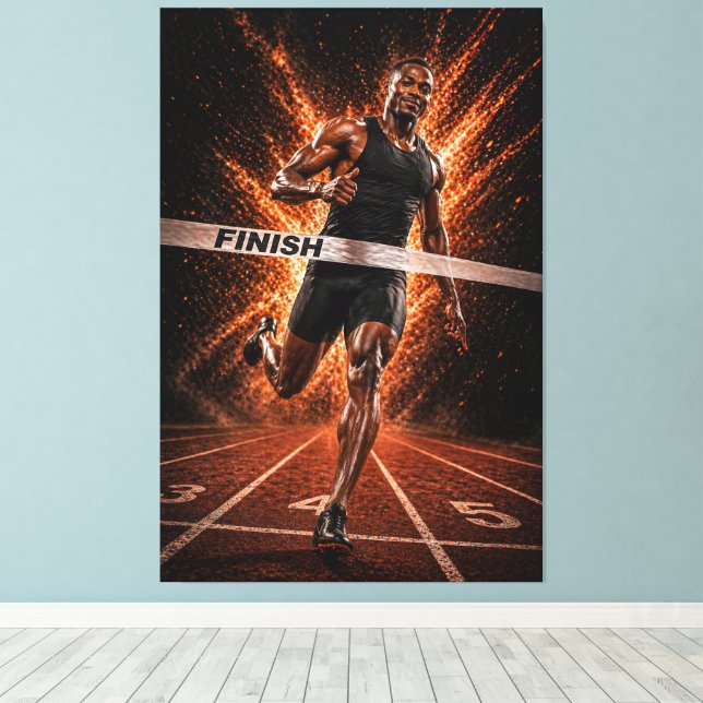 Relentless Velocity – Sprint Victory Canvas Print (Insitu(piso de madeira))