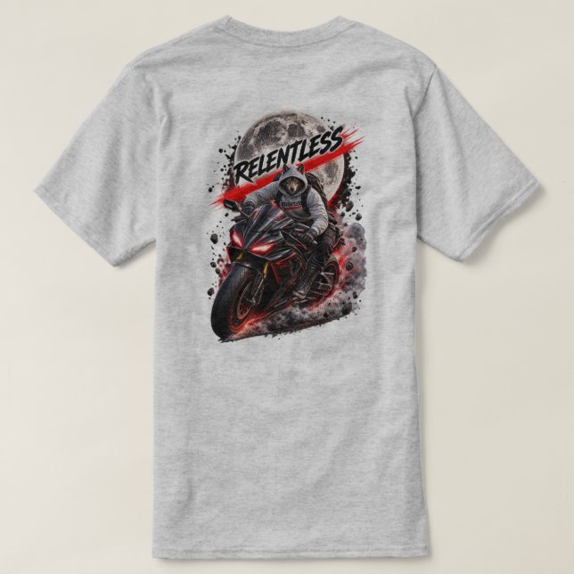 Relentless Wolf Motorcycle Back Print T-Shirt (Verso do Design)