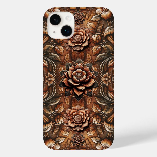 Relevo em Couro Falso com Estampa Floral Vintage (Verso)