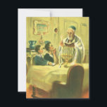 Religião Vintage, Judaísmo, Iluminando a Menorah<br><div class="desc">Ilustração vinda da judaica religiosa apresentando um Rabbi iluminando as velas em um Menorah durante Chanucá com duas crianças assistindo.</div>