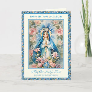 Religiosa Abençoada Mary Oração Floral Cartão Rosá