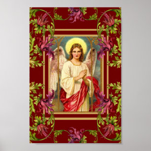 Religioso floral do anjo do poster da arte do
