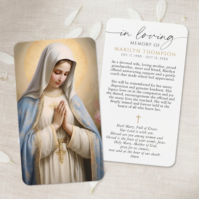 Religious Virgin Mary Cross Sympathy Prayer Card (Criador carregado)