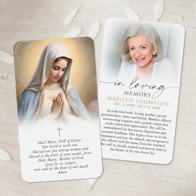 Religious Virgin Mary In Memory Cross Prayer Card (Criador carregado)