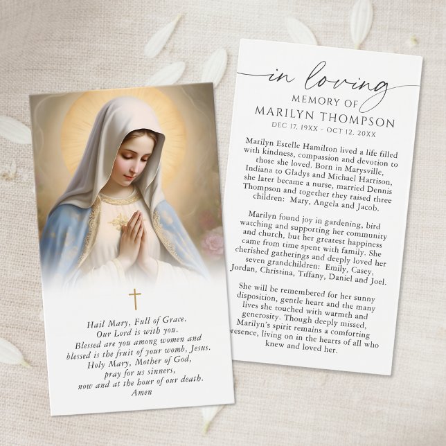 Religious Virgin Mary Memorial Funeral Prayer Card (Criador carregado)