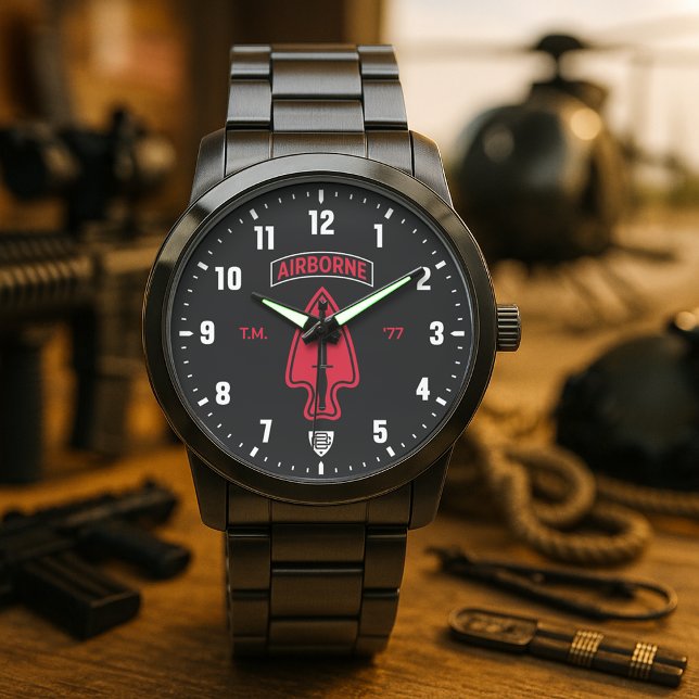 Relógio 1º SFOD-D "Delta Force" Comemorativo Personalizado (1st SFOD-D "Delta Force" Commemorative Black Personalized Stainless Steel Watch )