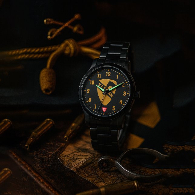 Relógio 1st Cavalry Division Veteran Black (1st Cavalry Division Black Stainless Steel Wristwatch)
