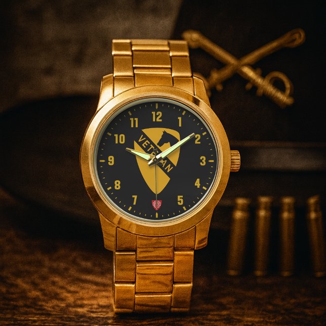 Relógio 1st Cavalry Division Veteran Black (1st Cavalry Division "First Team" Veteran Stainless Steel Wristwatch )