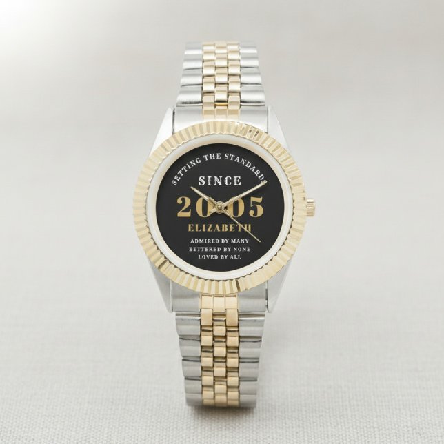 Relógio 21st Birthday 2005 Elegant Black White Chic (Born 2005 watch. White background.)