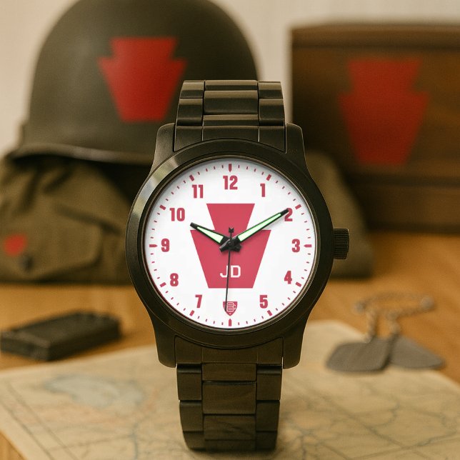 Relógio 28th Infantry "Keystone" Division Personalized (28th Infantry "Keystone" Division Personalized Black Stainless Steel Watch)