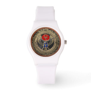 Relógio [500] Scarab Dourado Egípcio Alado Sagrado com An