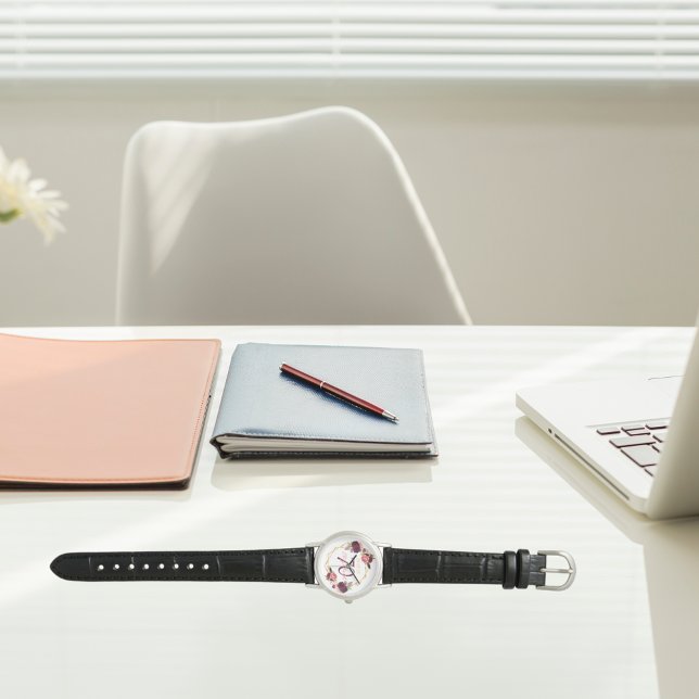 Relógio 70 de aniversário do geo burgundy de ouro floral (Criador carregado)