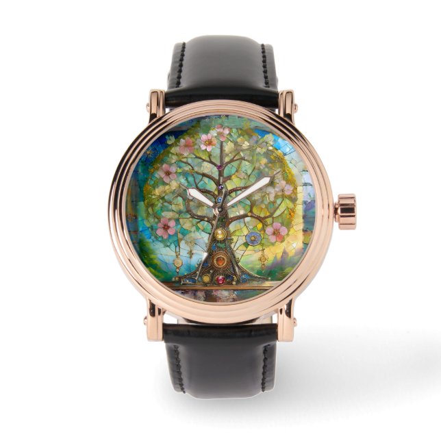 Relógio 7 Chakra Blossoming Tree Of Life (Frente)
