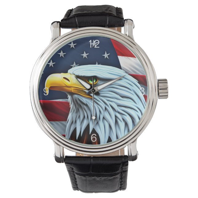 Relógio A Águia Americana Colorida com o Flag Watch (Frente)
