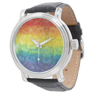 Relógio A bandeira tie-dye da SlipperyJoe com arco-íris pr