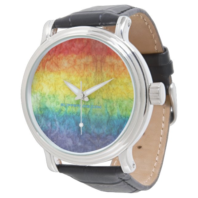 Relógio A bandeira tie-dye da SlipperyJoe com arco-íris pr (Angular)