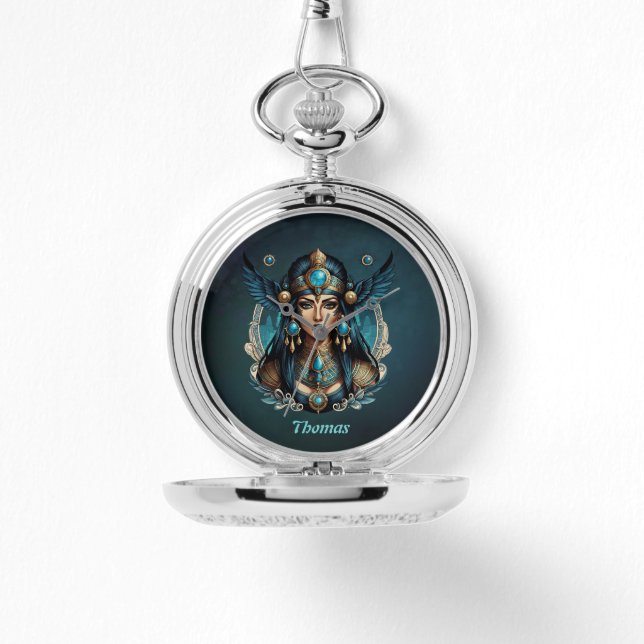 Relógio A deusa egípcia está em cor azul. (Frente)