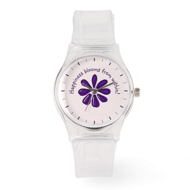 Relógio A felicidade floresce de dentro! - Flor Roxo (Frente)