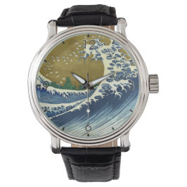 Relógio A Grande Onda (Arte Japonesa Azul e Dourada, Hokus
