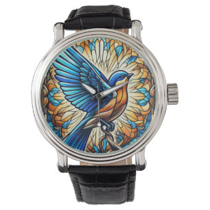 Relógio A Serene Bluebird: Trabalho de arte de vidro manch