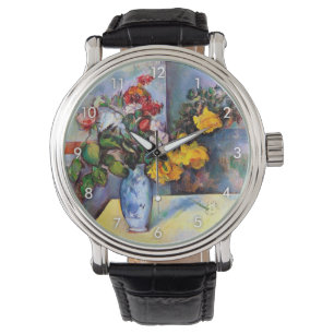 Relógio A vida com flores em um vaso, Paul Cezanne