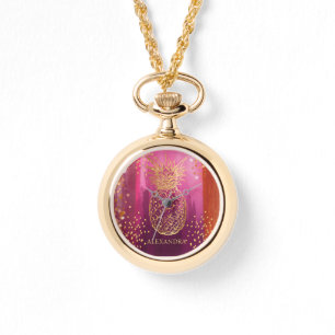 Relógio Abacaxi Dourado cor-de-rosa personalizado do