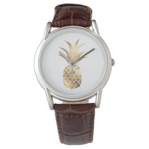 Relógio Abacaxi, Faux Dourado+Colagem
