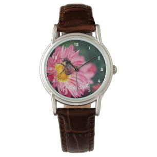 Relógio Abelha-Bumble Na Flor-Daisy Rosa 2 Personalizada