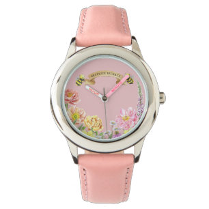 Relógio Abelhas rosa-brancas e flores silvestres